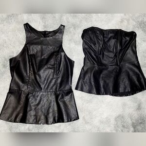 Vegan Leather Tank & Corset Peplum Tops 2pc Bundle, S